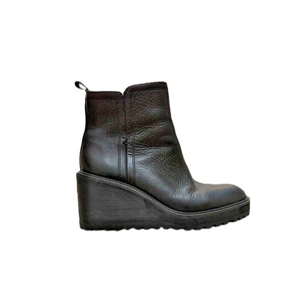 Zodiac Women's Black Leather Boots Julie Round Toe Wedge Zip-Up Booties Size 9 - Picture 1 of 9